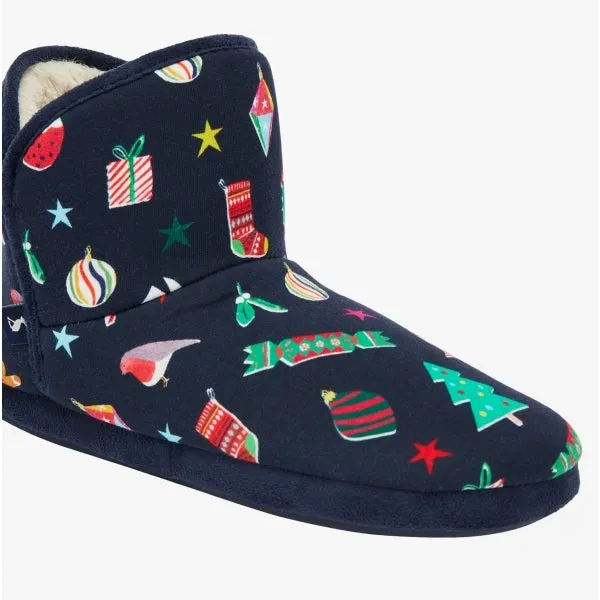 Joules CABIN Womens Textile Slippers Navy Bauble