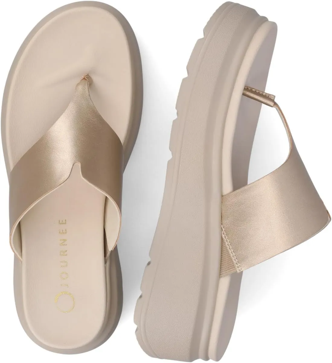 Journee Womens cushioned footbeds Carah wedge flip-flop sandal faux leather slide-on open toe