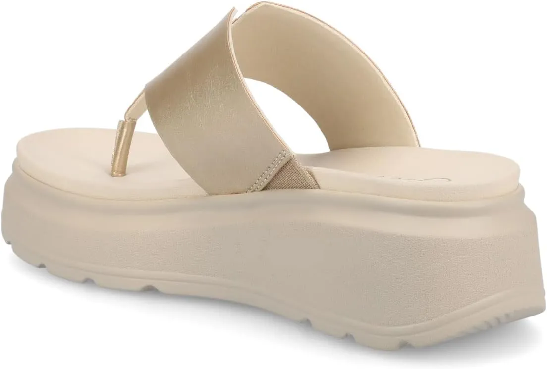 Journee Womens cushioned footbeds Carah wedge flip-flop sandal faux leather slide-on open toe