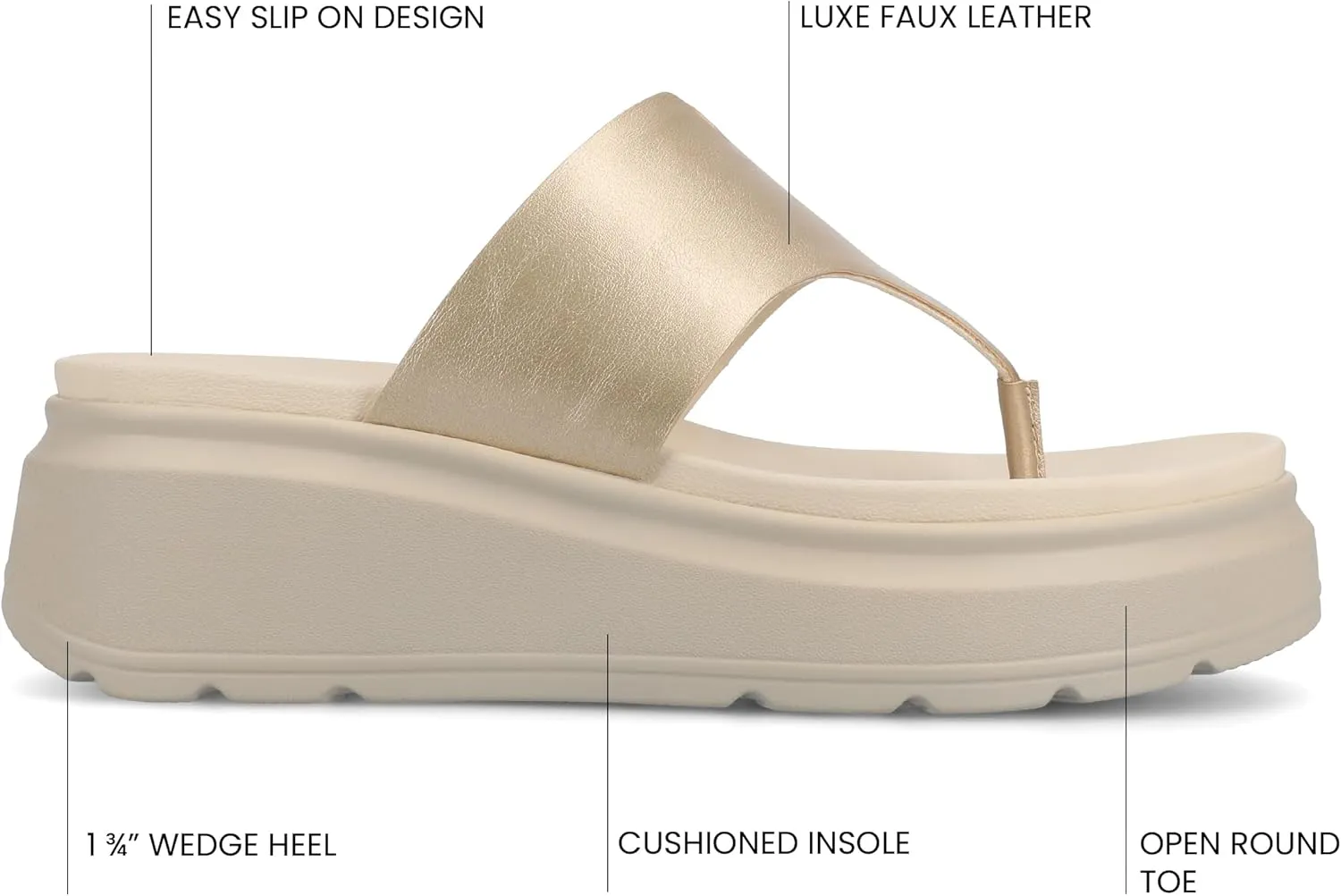 Journee Womens cushioned footbeds Carah wedge flip-flop sandal faux leather slide-on open toe