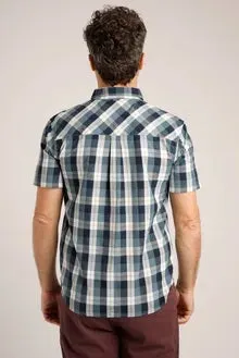 Judd Short Sleeve 100% Cotton Check Dusty Blue