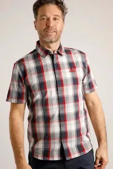 Judd Short Sleeve 100% Cotton Check Dusty Navy