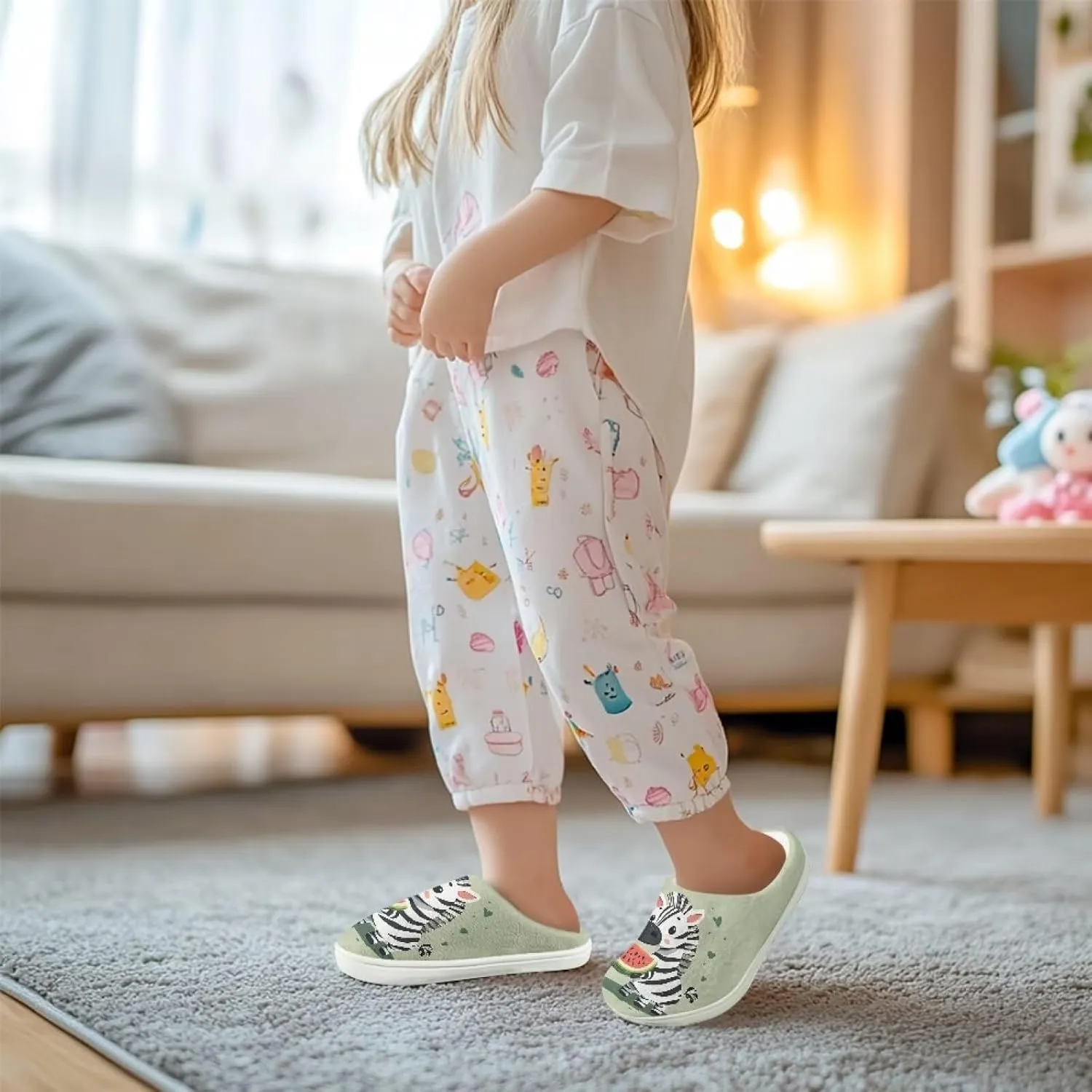 Kids Cute Slippers for Boy Girls Soft Fluffy Plush Slippers Animal Print House Shoes Non Slip Warm Slippers US 9-15