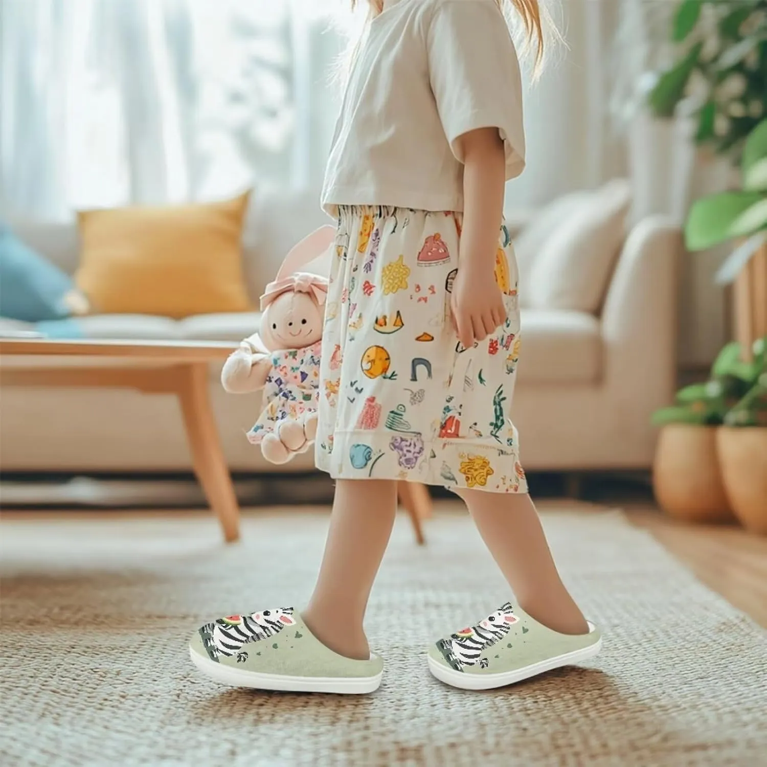 Kids Cute Slippers for Boy Girls Soft Fluffy Plush Slippers Animal Print House Shoes Non Slip Warm Slippers US 9-15