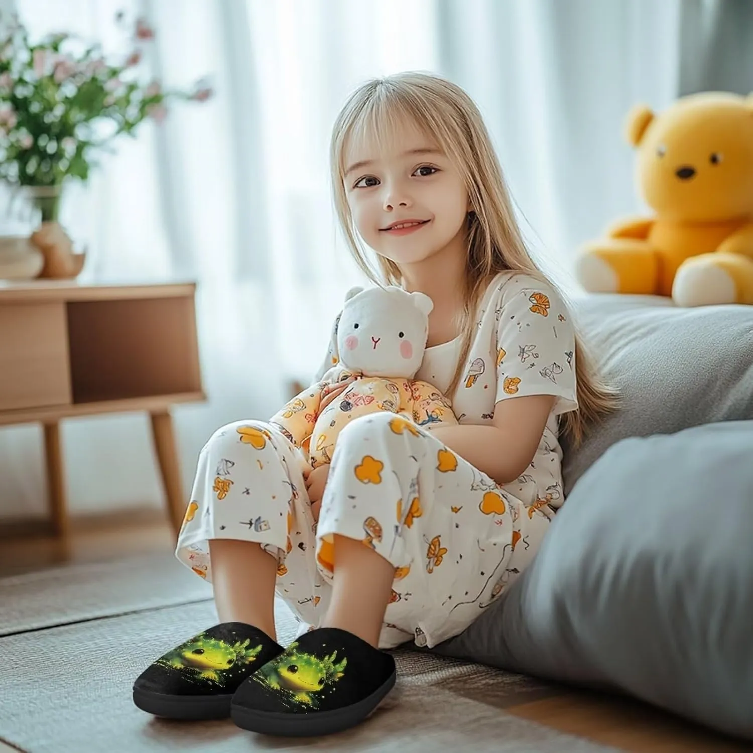 Kids Fluffy Slippers for Boys and Girls, Warm House Slippers for Winter, Soft Cozy Slippers for Indoor Outdoor Walking