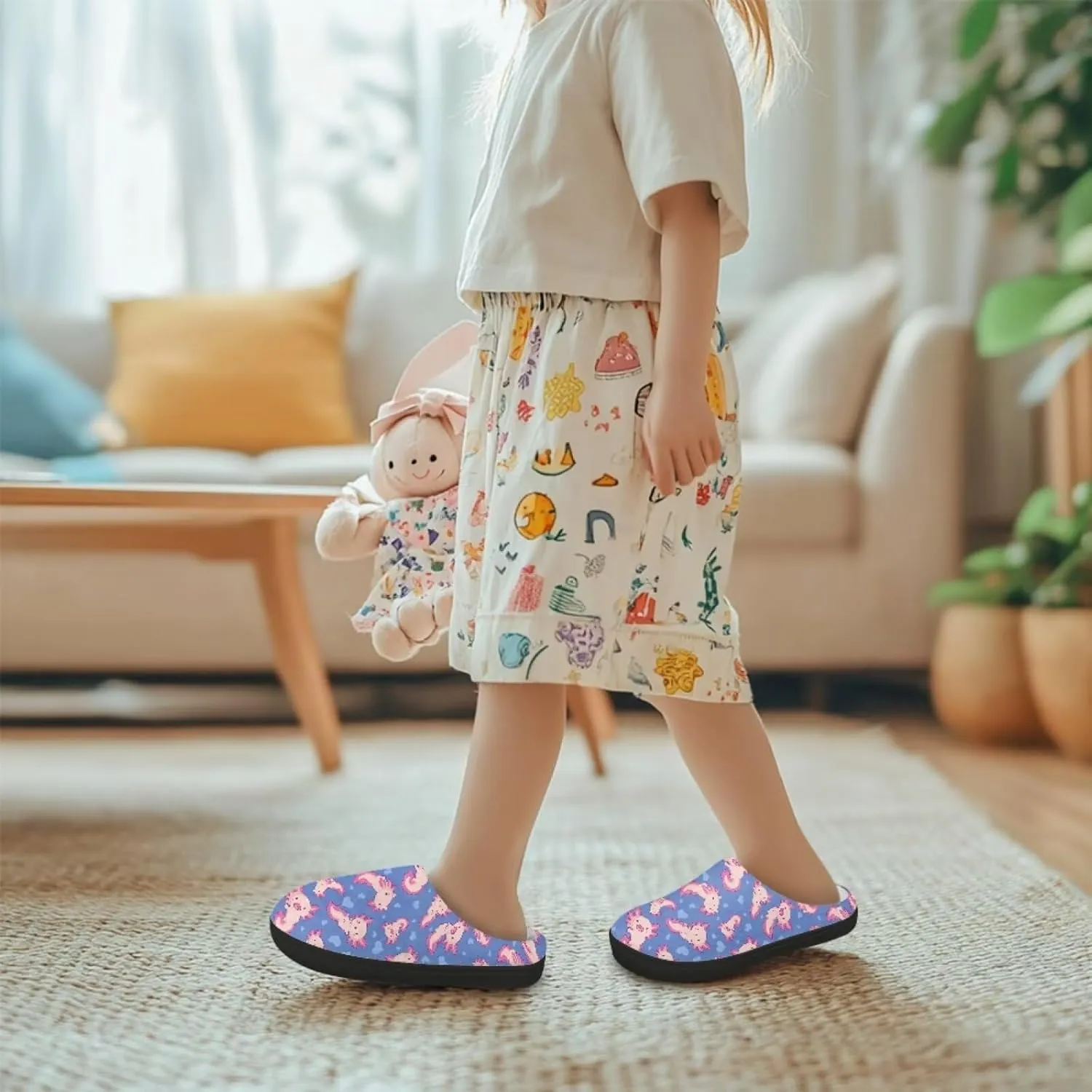 Kids Fluffy Slippers for Winter, Warm Closed Toe Home Slippers, Soft Cozy Scuff Slippers for Boys Girls