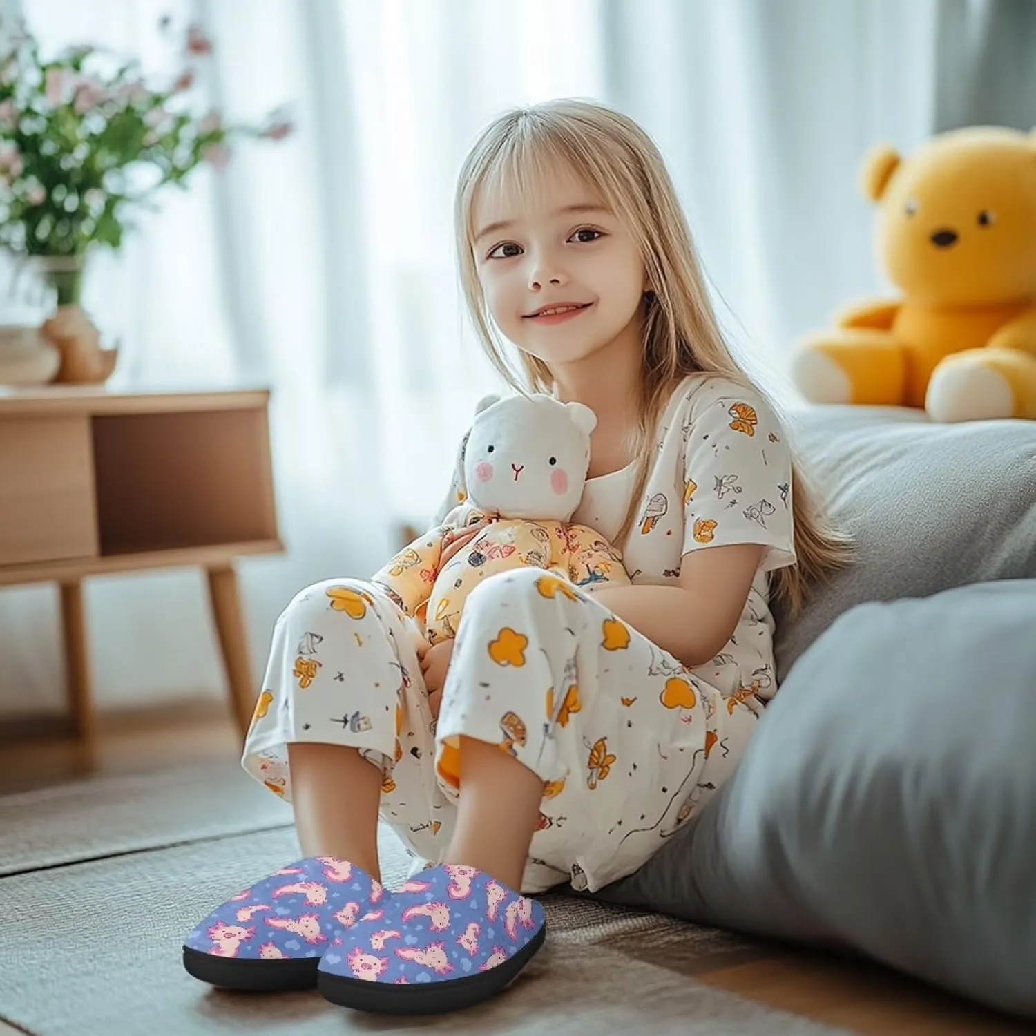 Kids Fluffy Slippers for Winter, Warm Closed Toe Home Slippers, Soft Cozy Scuff Slippers for Boys Girls
