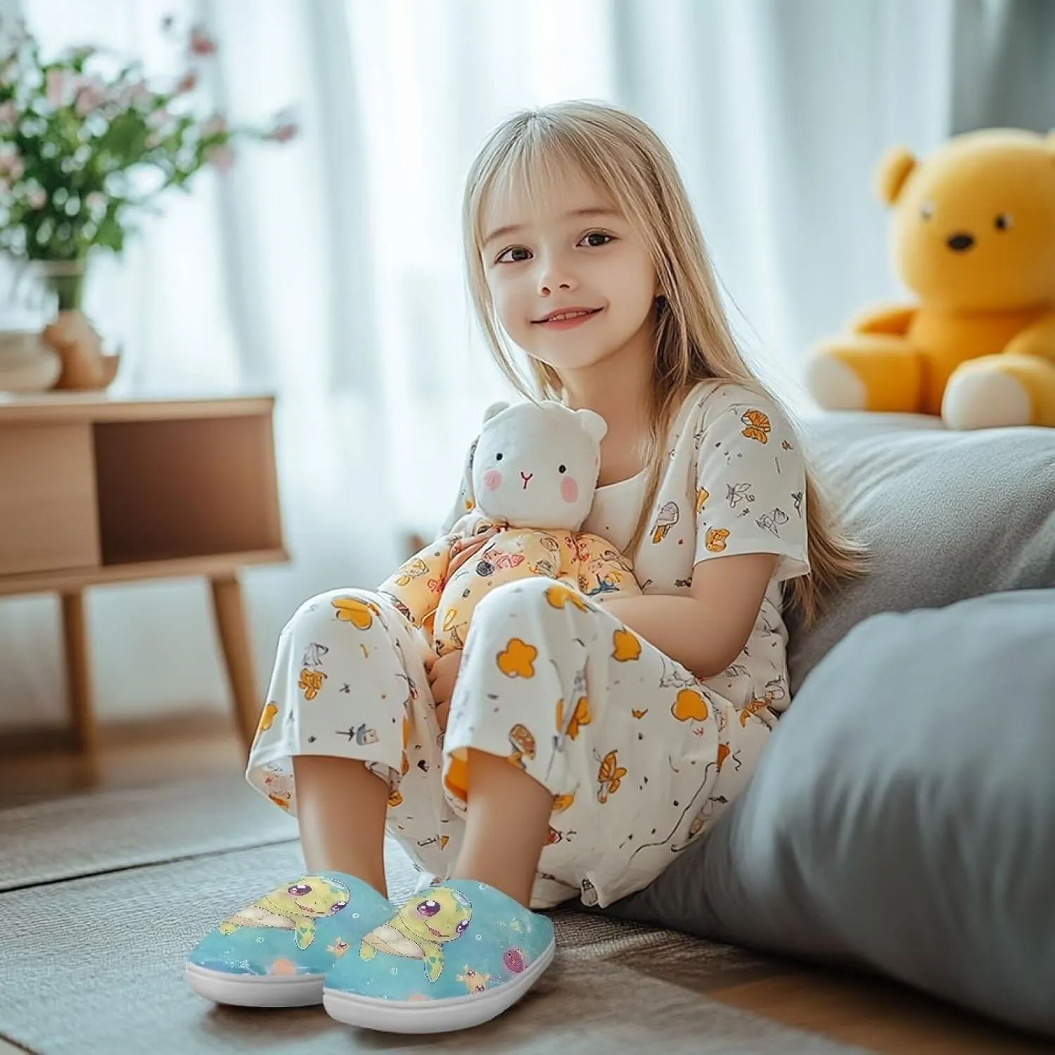 Kids Fluffy Slippers Girls Boys House Slippers Bedroom Non Slip Home Slippers Size 9-15