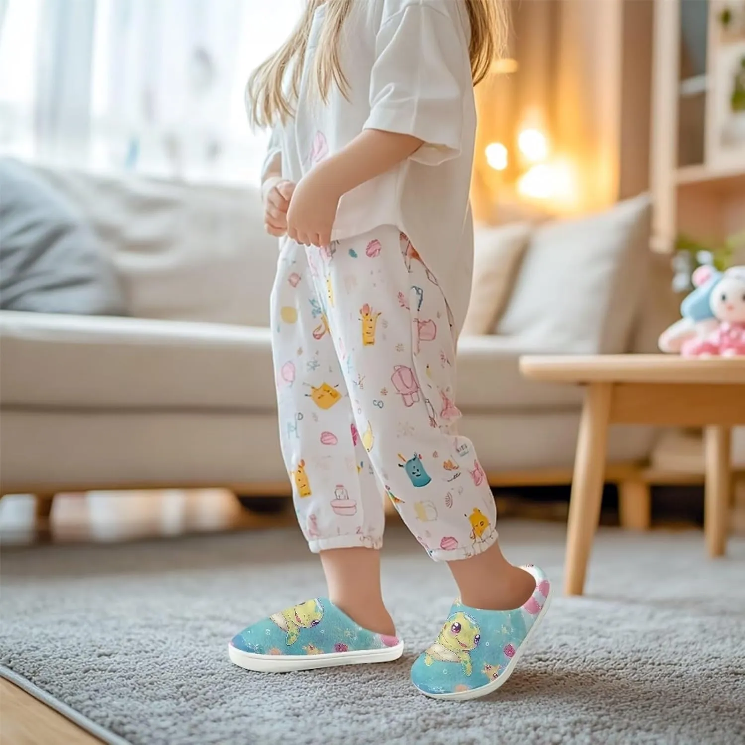 Kids Fluffy Slippers Girls Boys House Slippers Bedroom Non Slip Home Slippers Size 9-15