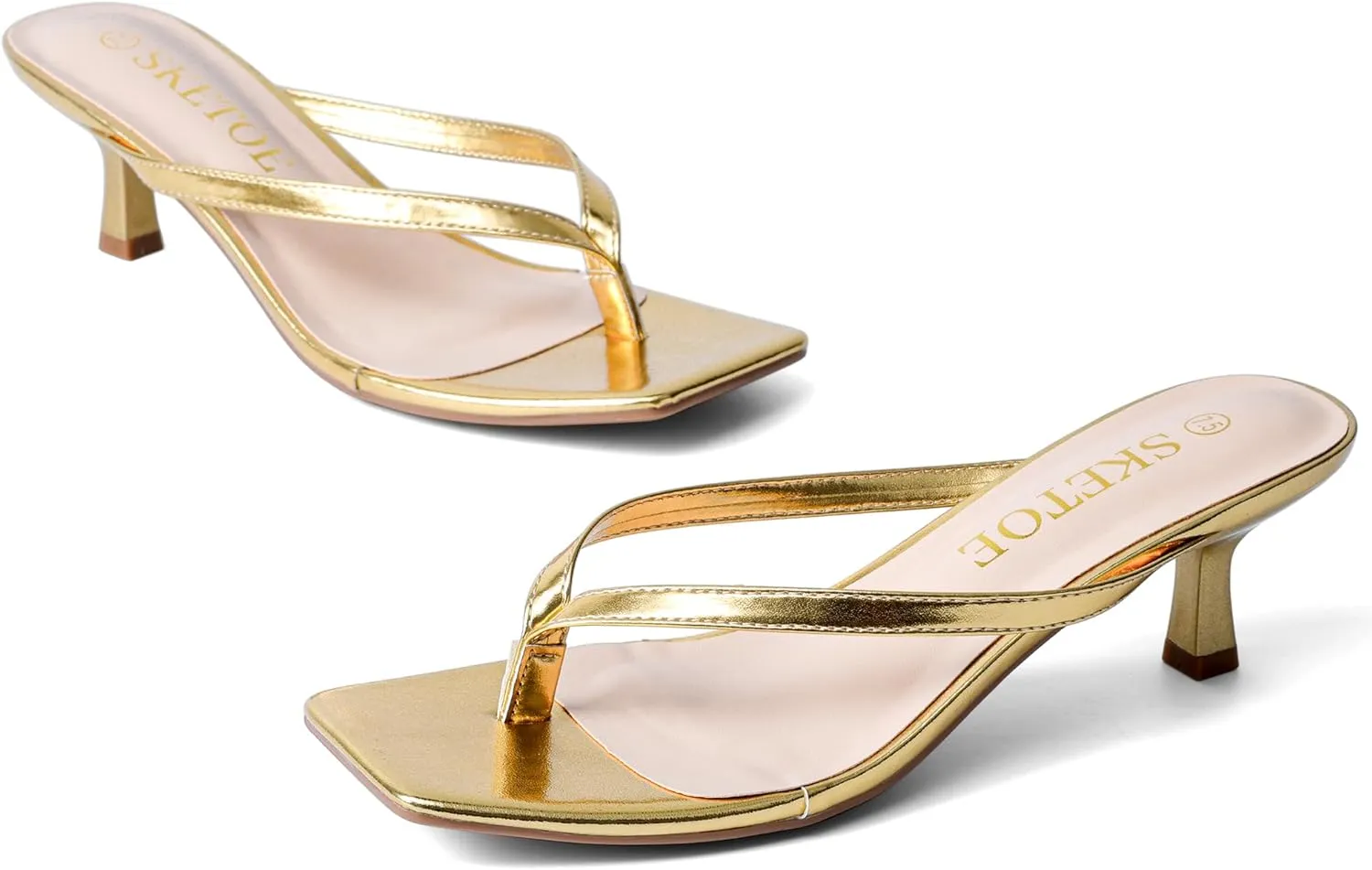 Kitten Heels for Women Square Toe Sandals Flip Flop Heels Thong Sandals Comfortable Summer 2 Inch Heels Sandals