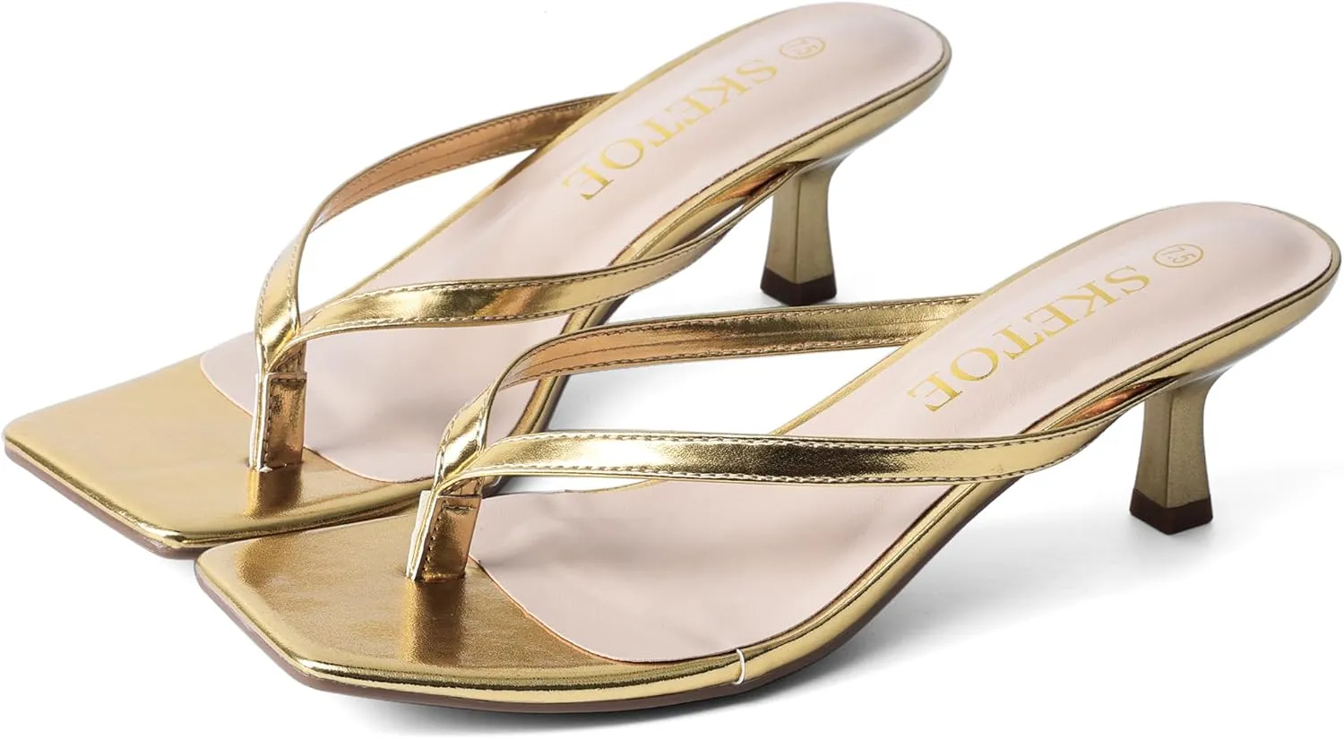 Kitten Heels for Women Square Toe Sandals Flip Flop Heels Thong Sandals Comfortable Summer 2 Inch Heels Sandals