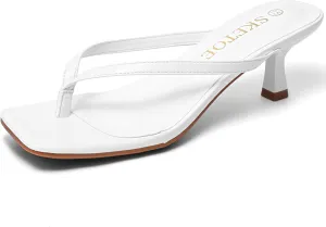Kitten Heels for Women Square Toe Sandals Flip Flop Heels Thong Sandals Comfortable Summer 2 Inch Heels Sandals