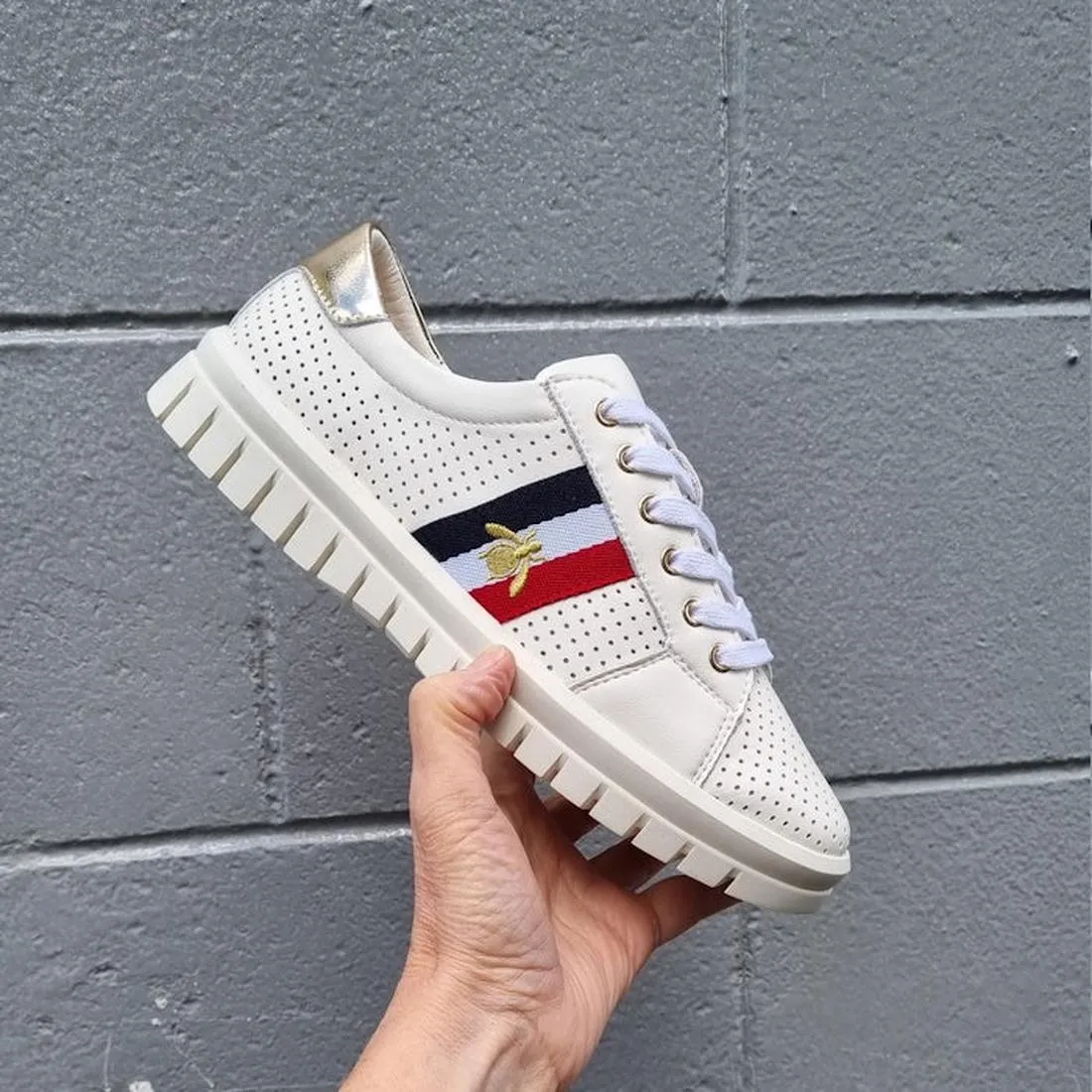 Laguna Quay Womens LEATHER Sneaker Elope White Gold.