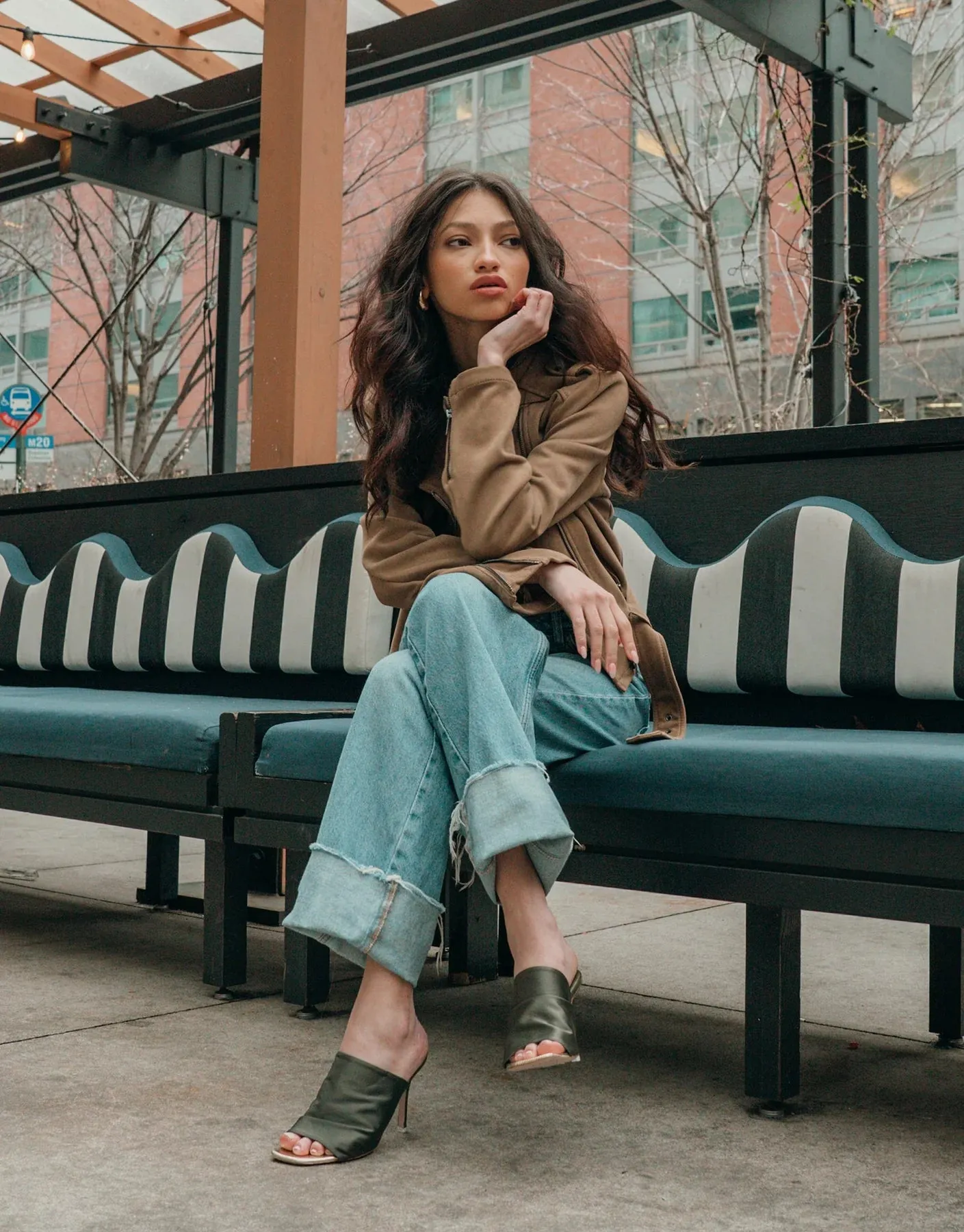Lana Khaki Stretch Mules