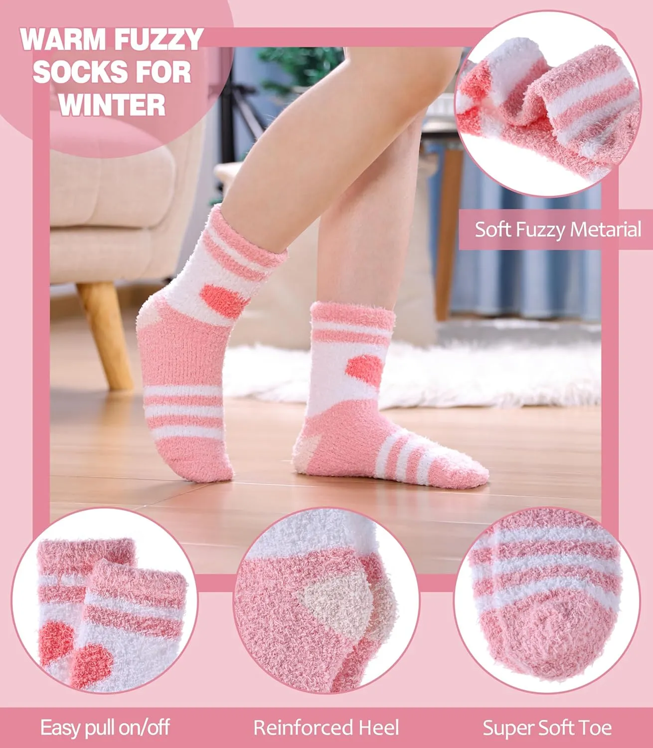 LANLEO 5/6 Pairs Womens Super Soft Fuzzy Plush Warm Winter Home Sleeping Slipper Socks