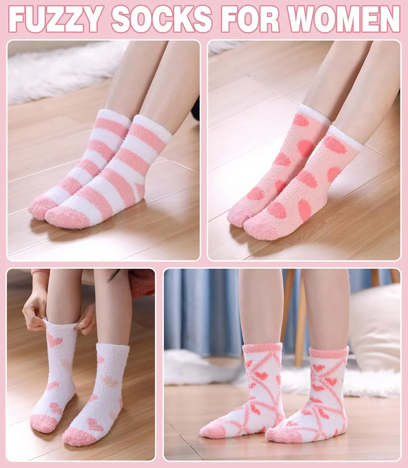 LANLEO 5/6 Pairs Womens Super Soft Fuzzy Plush Warm Winter Home Sleeping Slipper Socks