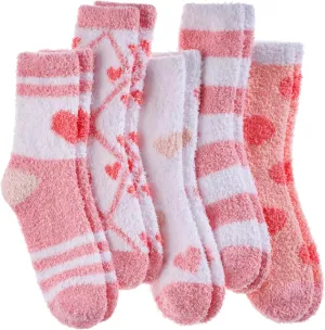 LANLEO 5/6 Pairs Womens Super Soft Fuzzy Plush Warm Winter Home Sleeping Slipper Socks
