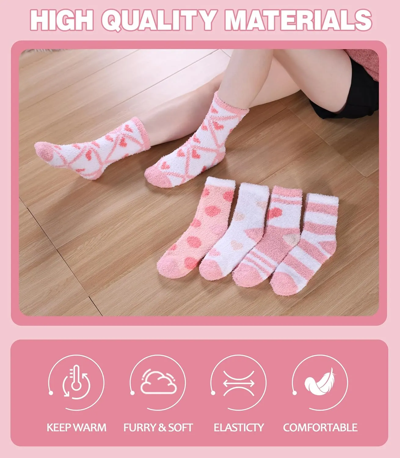 LANLEO 5/6 Pairs Womens Super Soft Fuzzy Plush Warm Winter Home Sleeping Slipper Socks