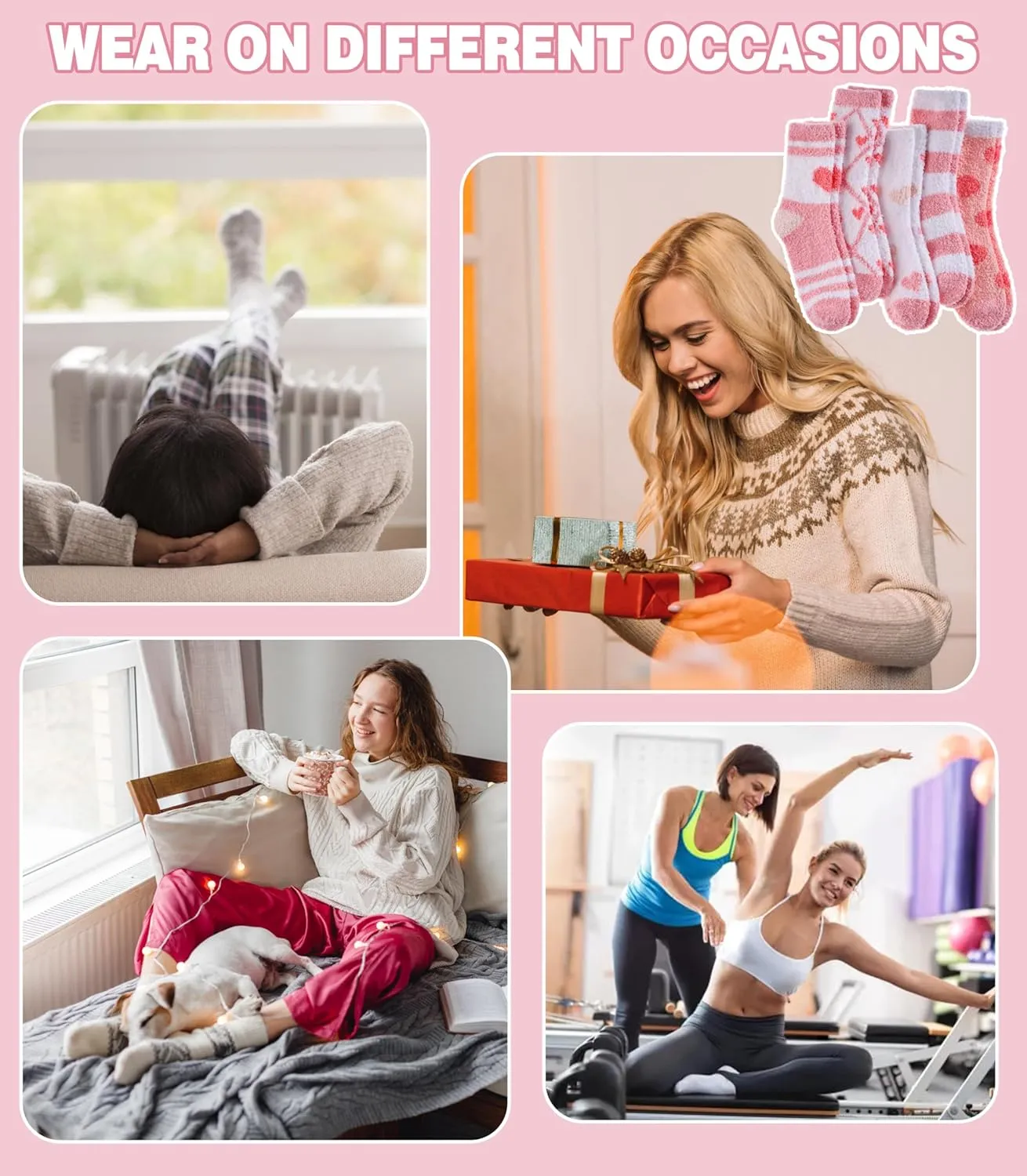 LANLEO 5/6 Pairs Womens Super Soft Fuzzy Plush Warm Winter Home Sleeping Slipper Socks