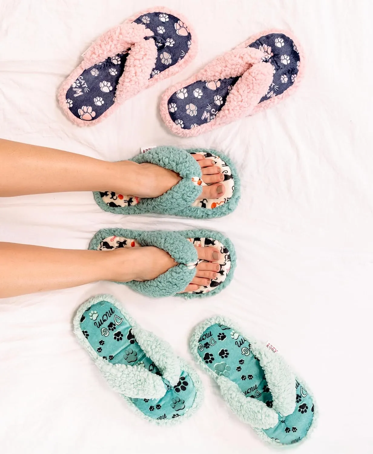 Lazy One Spa Flip-Flop Slippers for Women, Girls' Fuzzy House Slippers