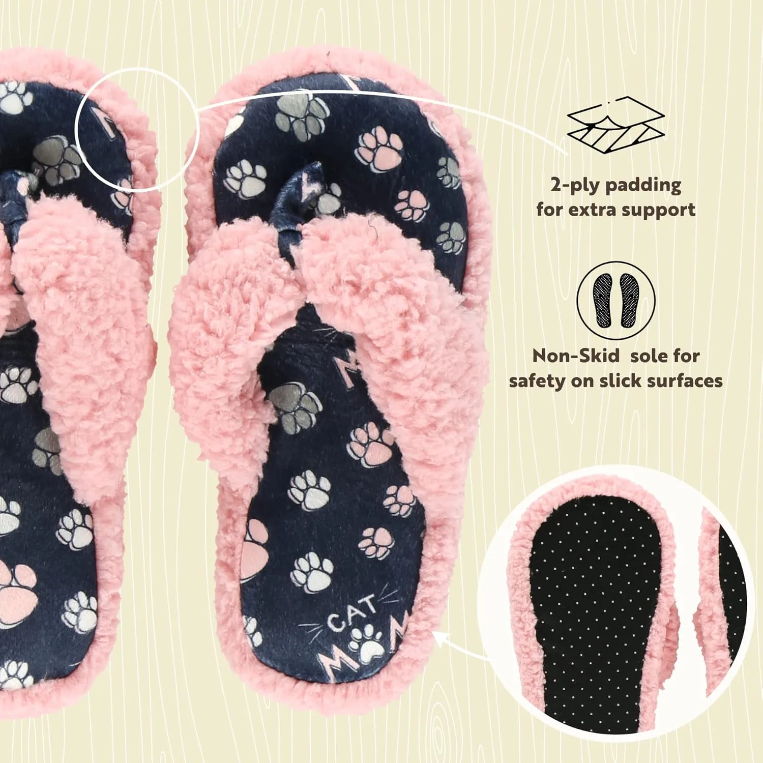 Lazy One Spa Flip-Flop Slippers for Women, Girls' Fuzzy House Slippers