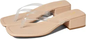 LEHOOR Women Chunky Heel Square Toe Flip Flops Comfort Slip On Heeled Thong Flip Flops 2 Inch Low Block Heel Dress Slippers Sandals Clear T-Strap Work Party Slides Casual Summer Beach Heels 4-11 M US