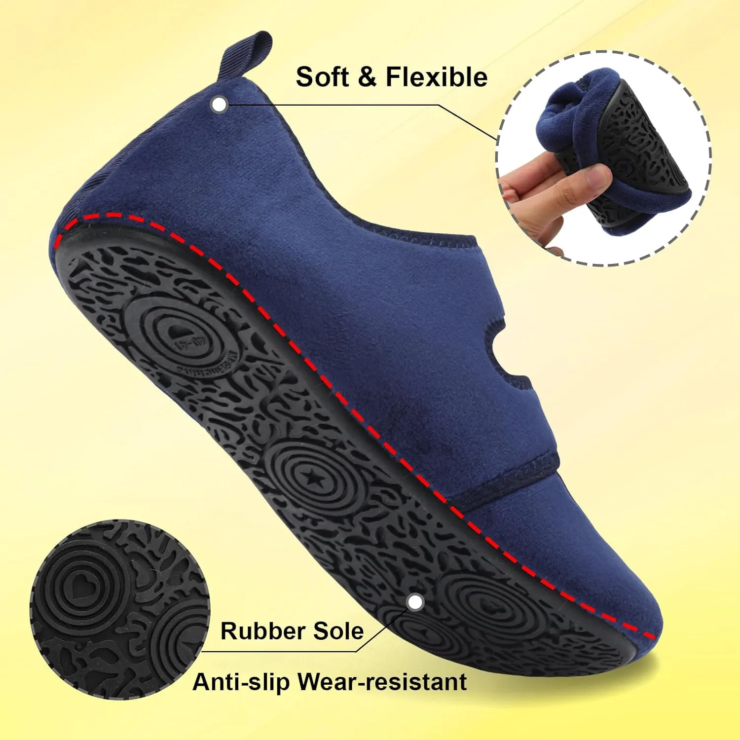 LeIsfIt Womens Slippers Adjustable Diabetic Slippers Wide Soft Arthritis Edema House Shoes Warm Fuzzy Slipper Socks with Rubber Sole