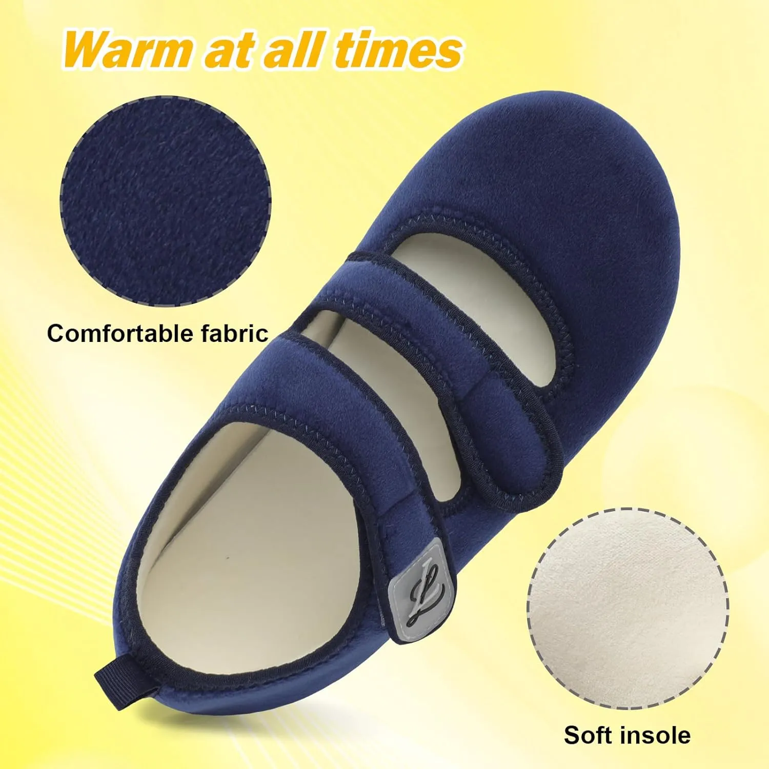 LeIsfIt Womens Slippers Adjustable Diabetic Slippers Wide Soft Arthritis Edema House Shoes Warm Fuzzy Slipper Socks with Rubber Sole