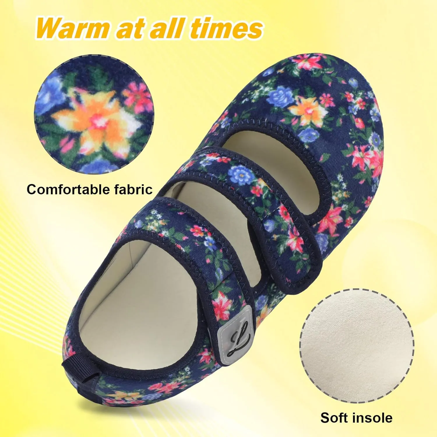 LeIsfIt Womens Slippers Adjustable Diabetic Slippers Wide Soft Arthritis Edema House Shoes Warm Fuzzy Slipper Socks with Rubber Sole