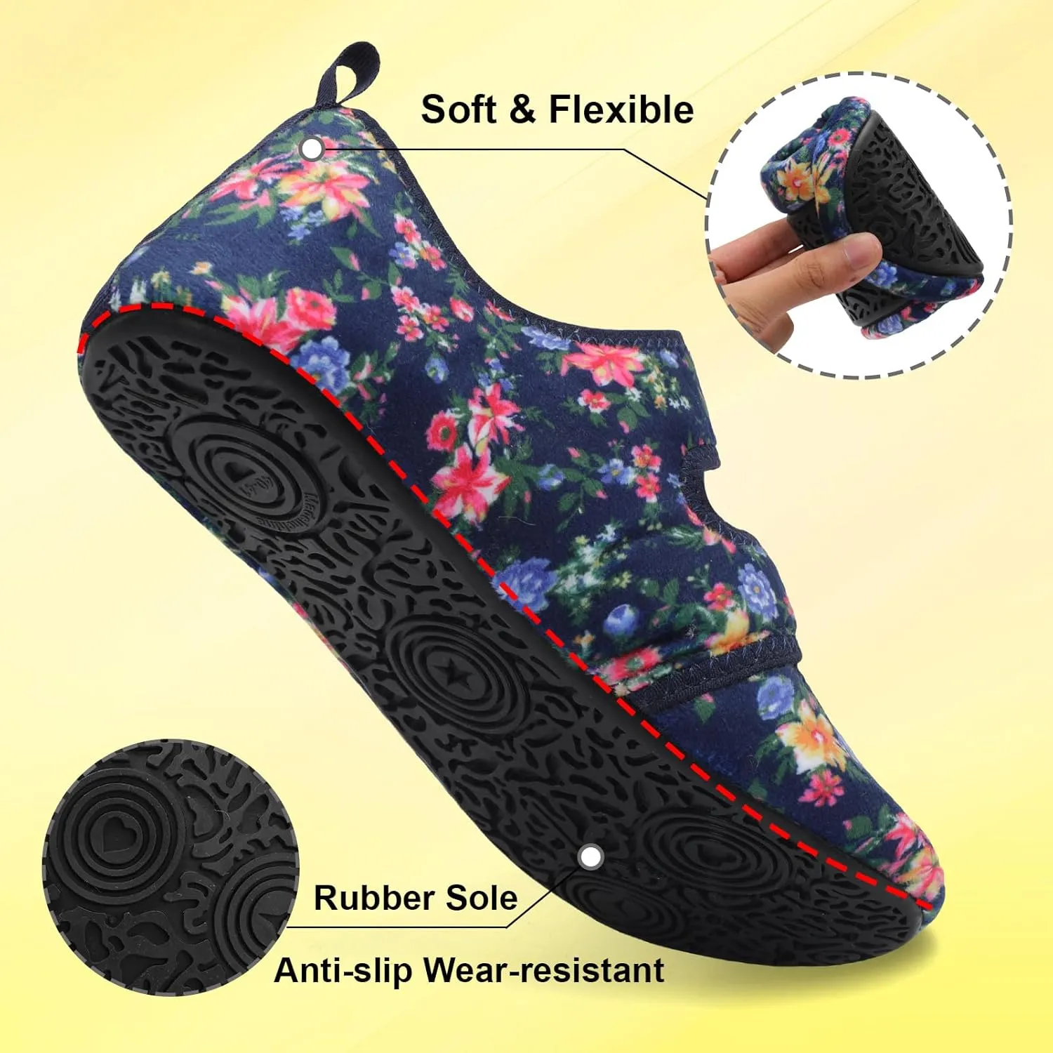 LeIsfIt Womens Slippers Adjustable Diabetic Slippers Wide Soft Arthritis Edema House Shoes Warm Fuzzy Slipper Socks with Rubber Sole