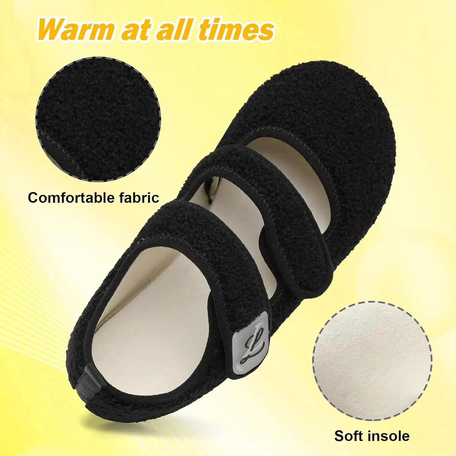 LeIsfIt Womens Slippers Adjustable Diabetic Slippers Wide Soft Arthritis Edema House Shoes Warm Fuzzy Slipper Socks with Rubber Sole