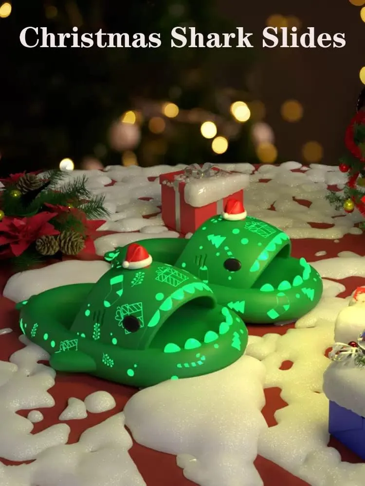 LELEBEAR Christmas Shark Slides, Santa Shark Slides, Shark Slides Glow in the Dark