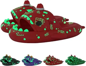 LELEBEAR Spooky Shark Slides Glow In The Dark For Men Women, Halloween Christmas Shark Slippers,3D Cartoon Shark Slides Glow in Dark