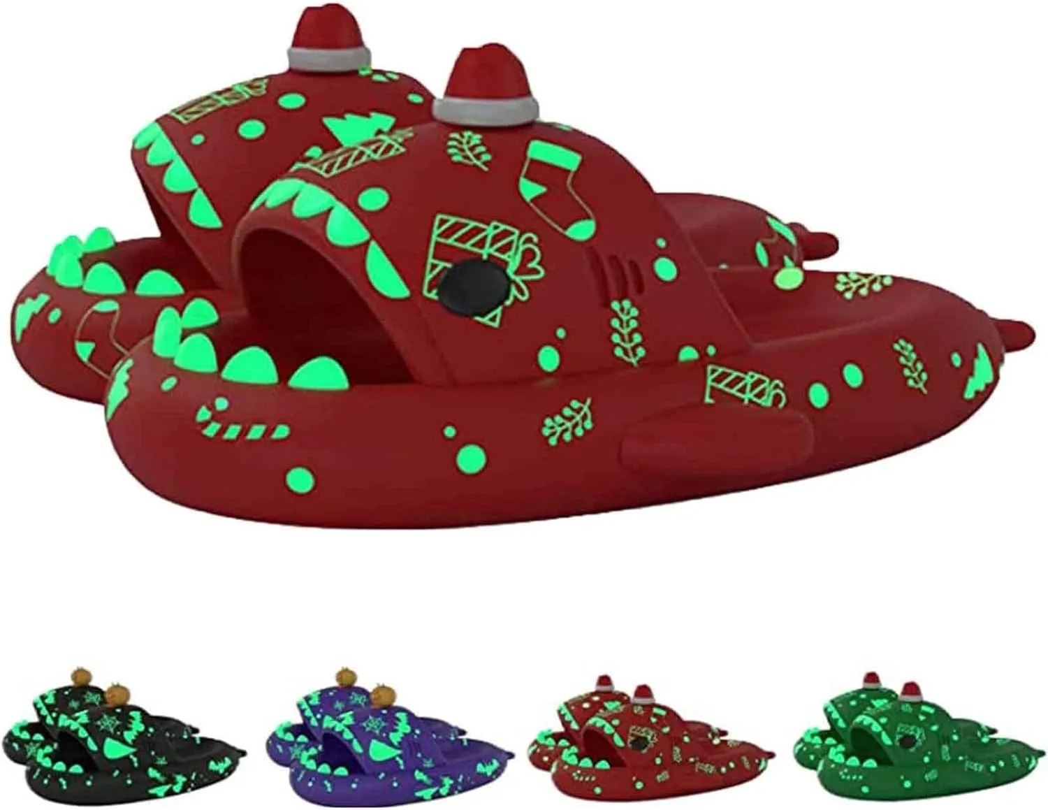 LELEBEAR Spooky Shark Slides Glow In The Dark For Men Women, Halloween Christmas Shark Slippers,3D Cartoon Shark Slides Glow in Dark