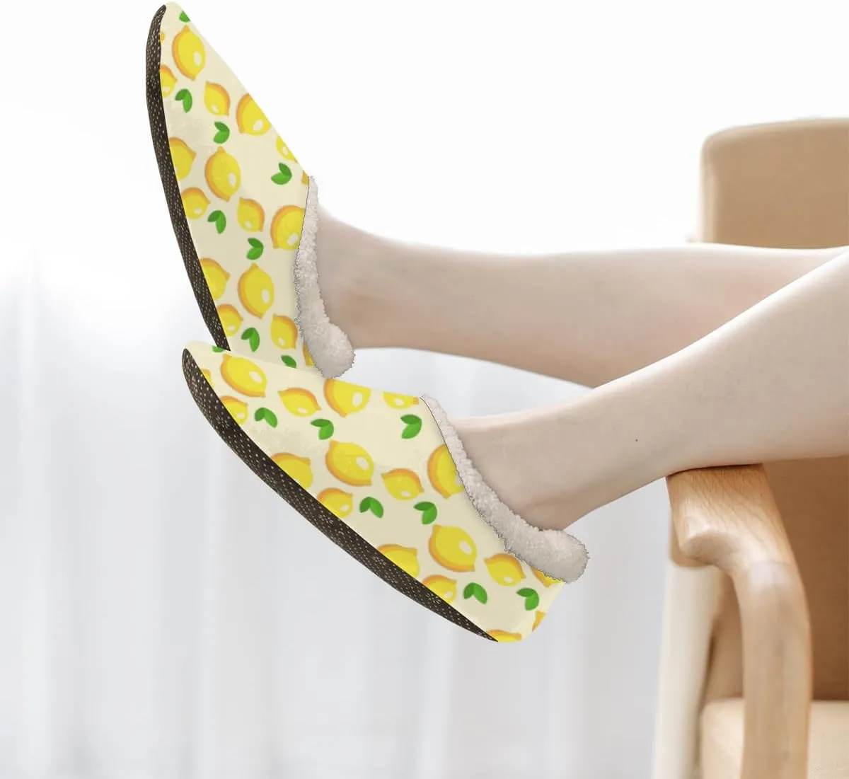 Lemon Themed Slippers for Women Men Cozy Non-slip House Shoes Winter Warm Indoor Slipper