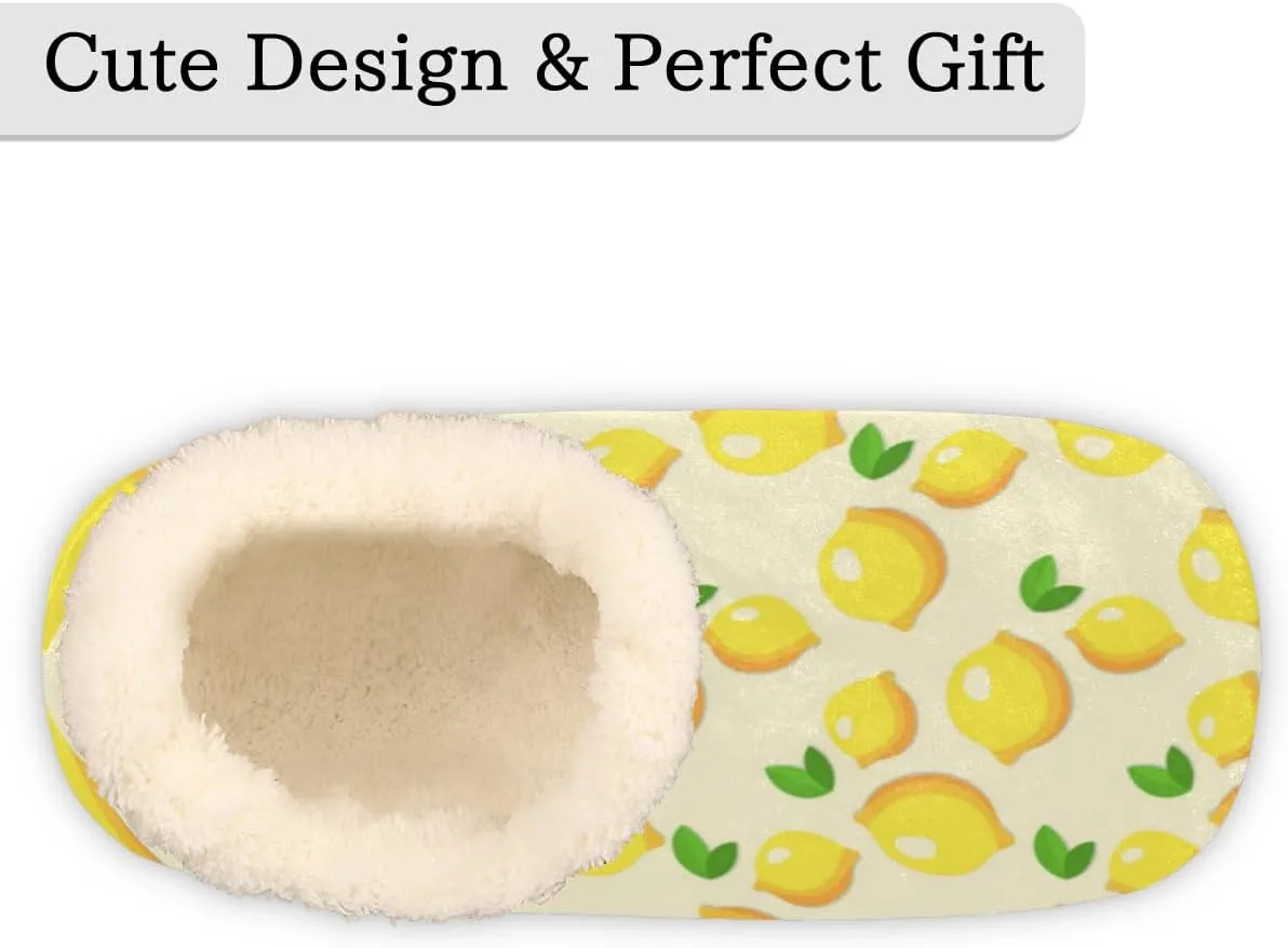 Lemon Themed Slippers for Women Men Cozy Non-slip House Shoes Winter Warm Indoor Slipper
