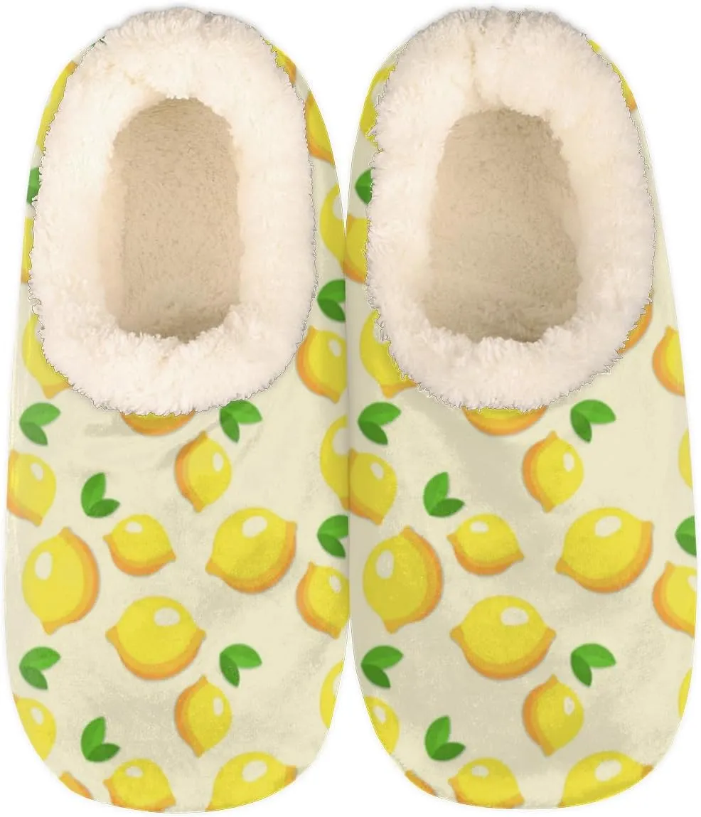 Lemon Themed Slippers for Women Men Cozy Non-slip House Shoes Winter Warm Indoor Slipper