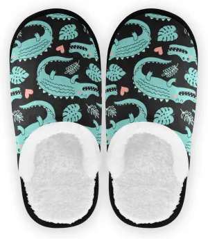 linqin Women's Cozy Slippers with Cute Panttern Cute Cartoon Crocodile Alligator Slip Fuzzy Plush Lining On House Shoes Warm Outdoor Indoor Bedroom Shoes Travel Hotle Comfortable Slipper L Size