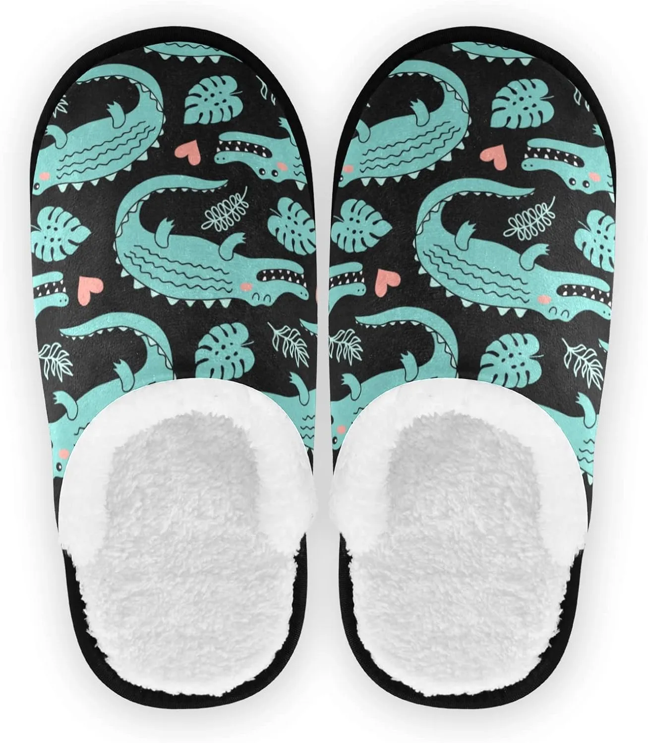 linqin Women's Cozy Slippers with Cute Panttern Cute Cartoon Crocodile Alligator Slip Fuzzy Plush Lining On House Shoes Warm Outdoor Indoor Bedroom Shoes Travel Hotle Comfortable Slipper L Size