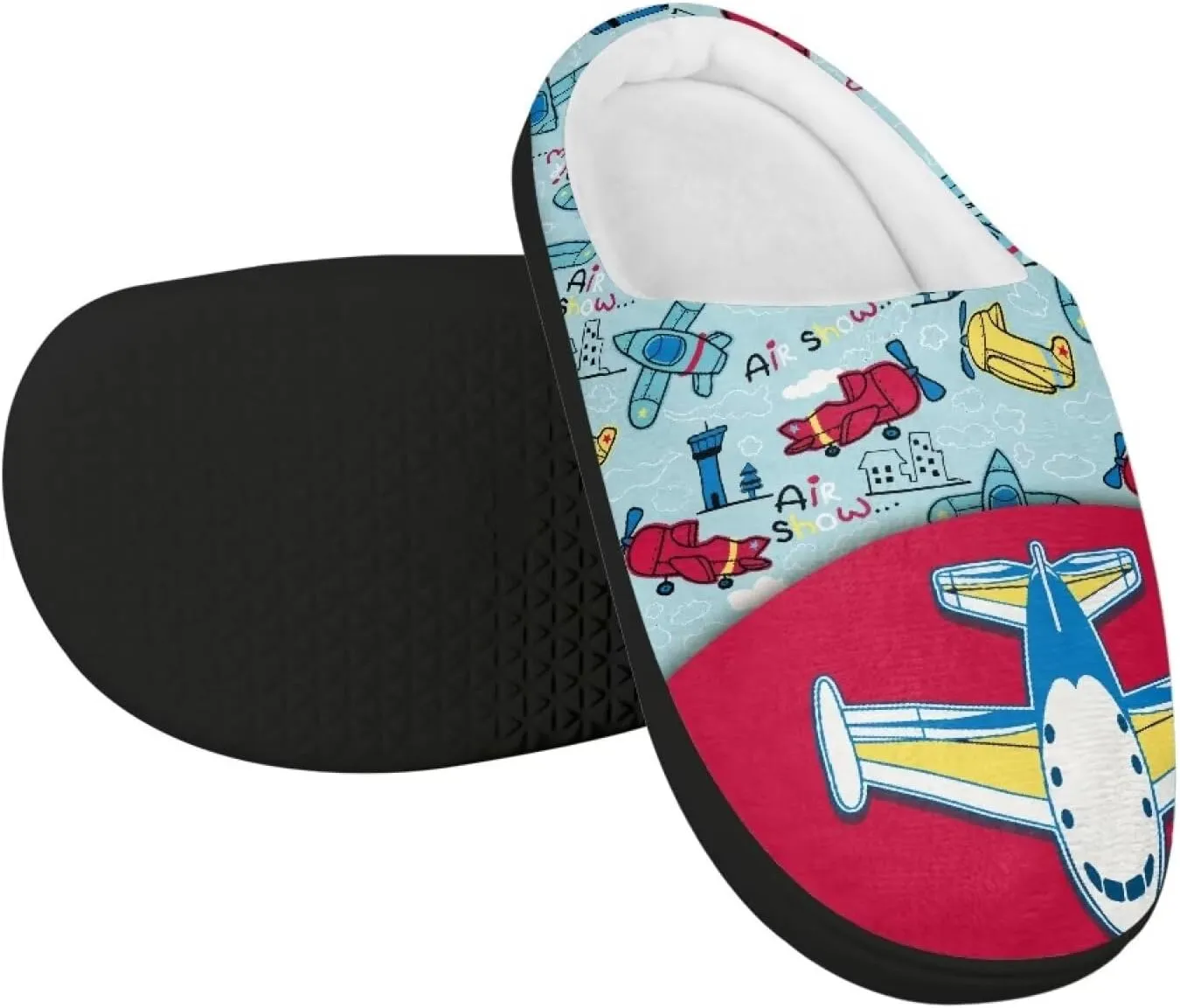 Little Kids Boys Girls House Cotton Slippers Cute Indoor Fluffy Slides Comfortable Elastic Warm Shoes for Yard Size 9-15 Black Sole