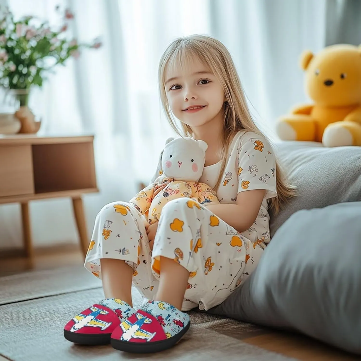 Little Kids Boys Girls House Cotton Slippers Cute Indoor Fluffy Slides Comfortable Elastic Warm Shoes for Yard Size 9-15 Black Sole