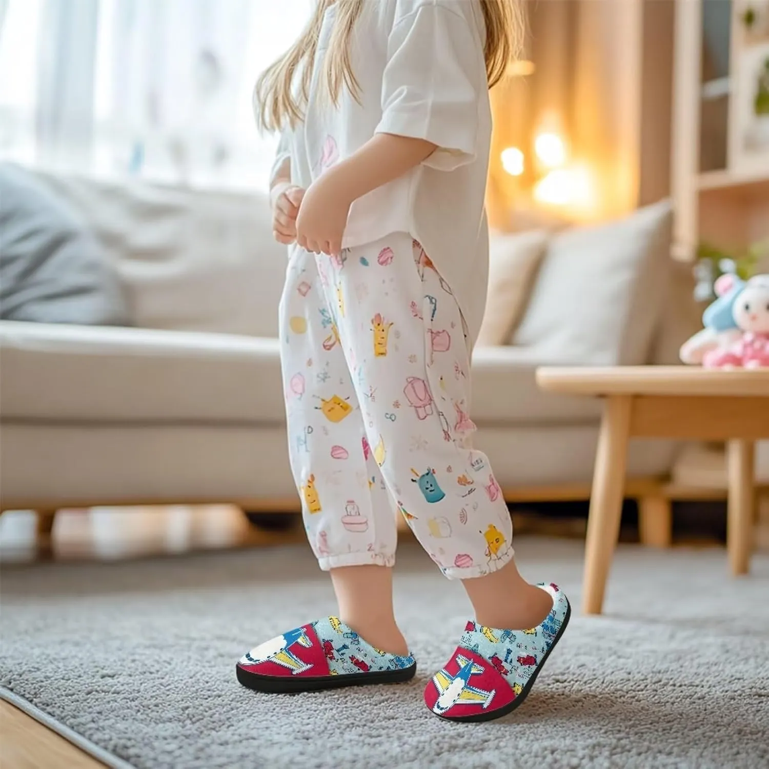 Little Kids Boys Girls House Cotton Slippers Cute Indoor Fluffy Slides Comfortable Elastic Warm Shoes for Yard Size 9-15 Black Sole