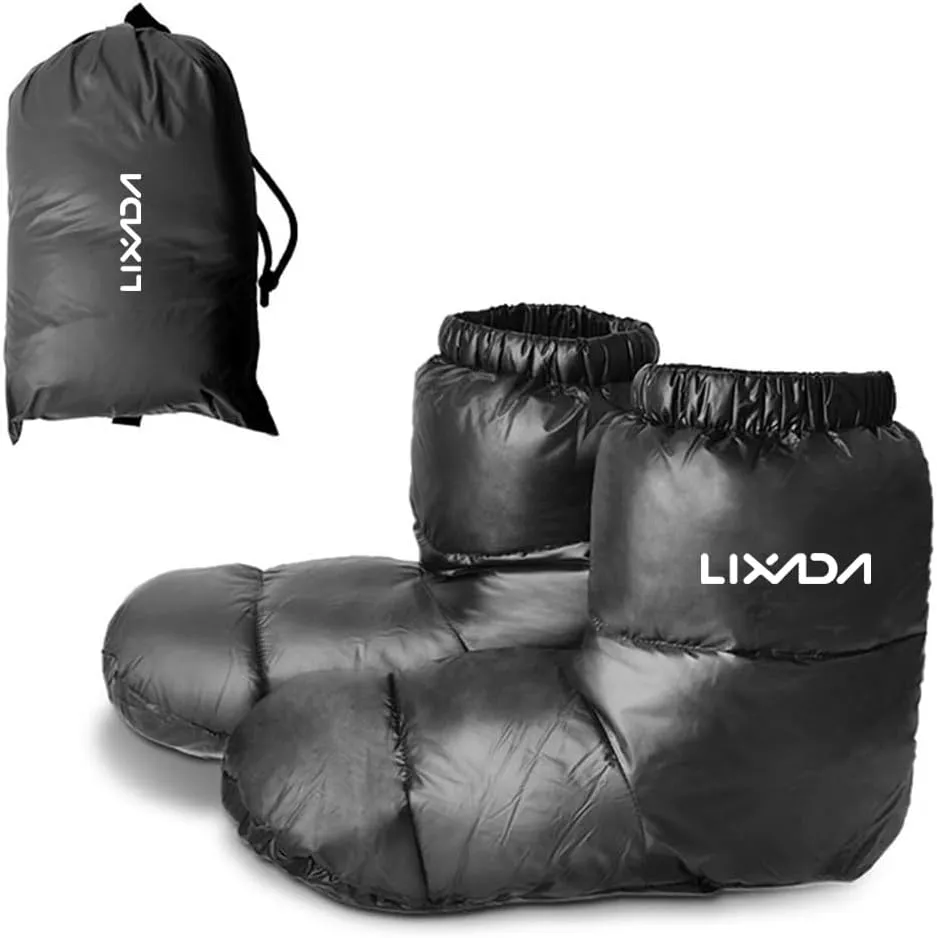 Lixada Ultralight Winter Duck Down Booties Warm Socks Slippers Warm Soft Cozy Water-Resistant for Camping Sleeping Bag Men Women Winter Duck Down Booties Slipper Boots