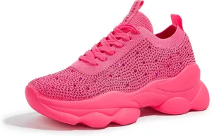 LUCKY STEP Women's Chunky Rhinestone Sneaker Sparkly Bling Bedazzled Mesh Slip on Elastic Sock Glitter Shiny Rave Walking Shoes
