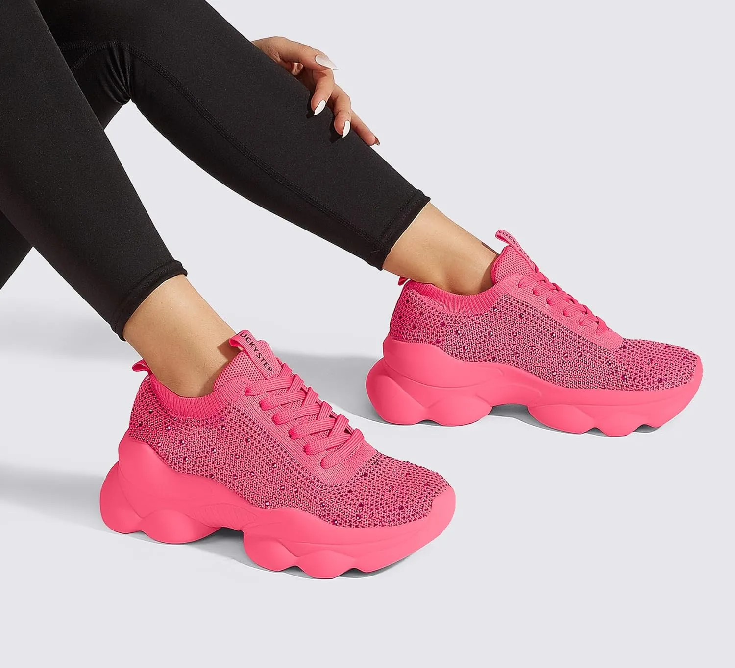 LUCKY STEP Women's Chunky Rhinestone Sneaker Sparkly Bling Bedazzled Mesh Slip on Elastic Sock Glitter Shiny Rave Walking Shoes