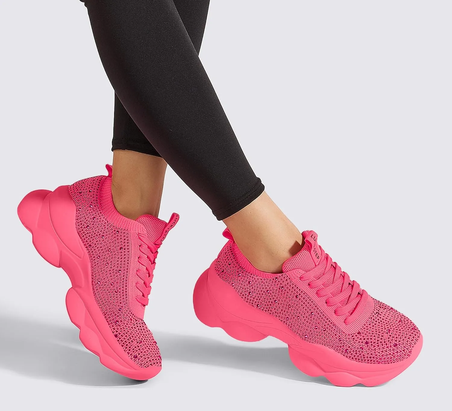 LUCKY STEP Women's Chunky Rhinestone Sneaker Sparkly Bling Bedazzled Mesh Slip on Elastic Sock Glitter Shiny Rave Walking Shoes