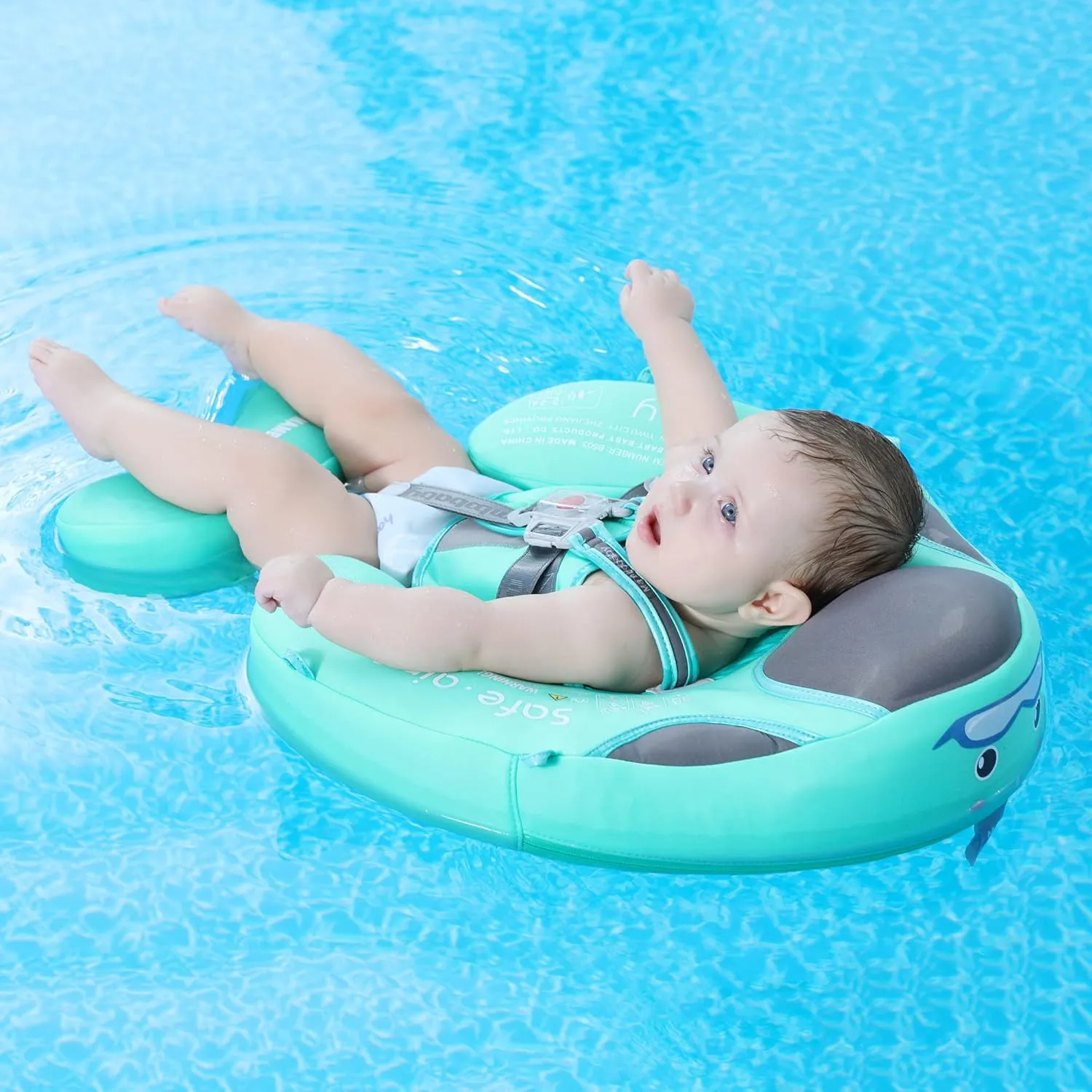 Mambobaby Float Add Tail Baby Swim Float with Canopy, Non-Inflatable Solid Baby Float, Upgrade Soft Skin-Friendly Fabric Material Infant Swim Float (Special Edition Green)