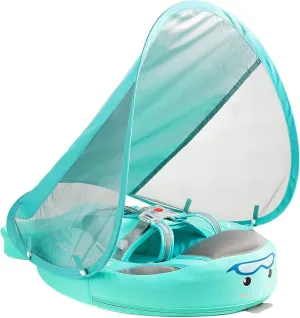 Mambobaby Float Add Tail Baby Swim Float with Canopy, Non-Inflatable Solid Baby Float, Upgrade Soft Skin-Friendly Fabric Material Infant Swim Float (Special Edition Green)