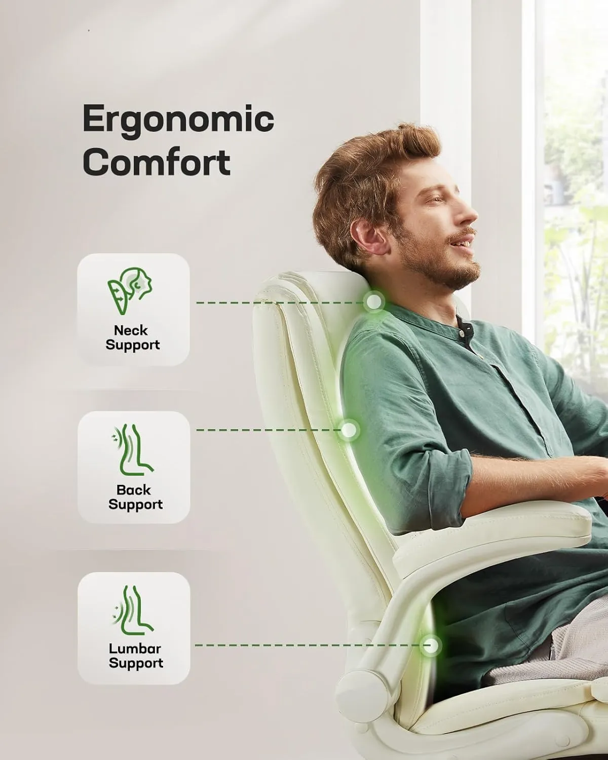 Marsail Executive Office Chair with Flip-up Armrests,PU Leather Ergonomic Desk Chair Height-Adjustable Swivel Rolling Computer Desk Chair