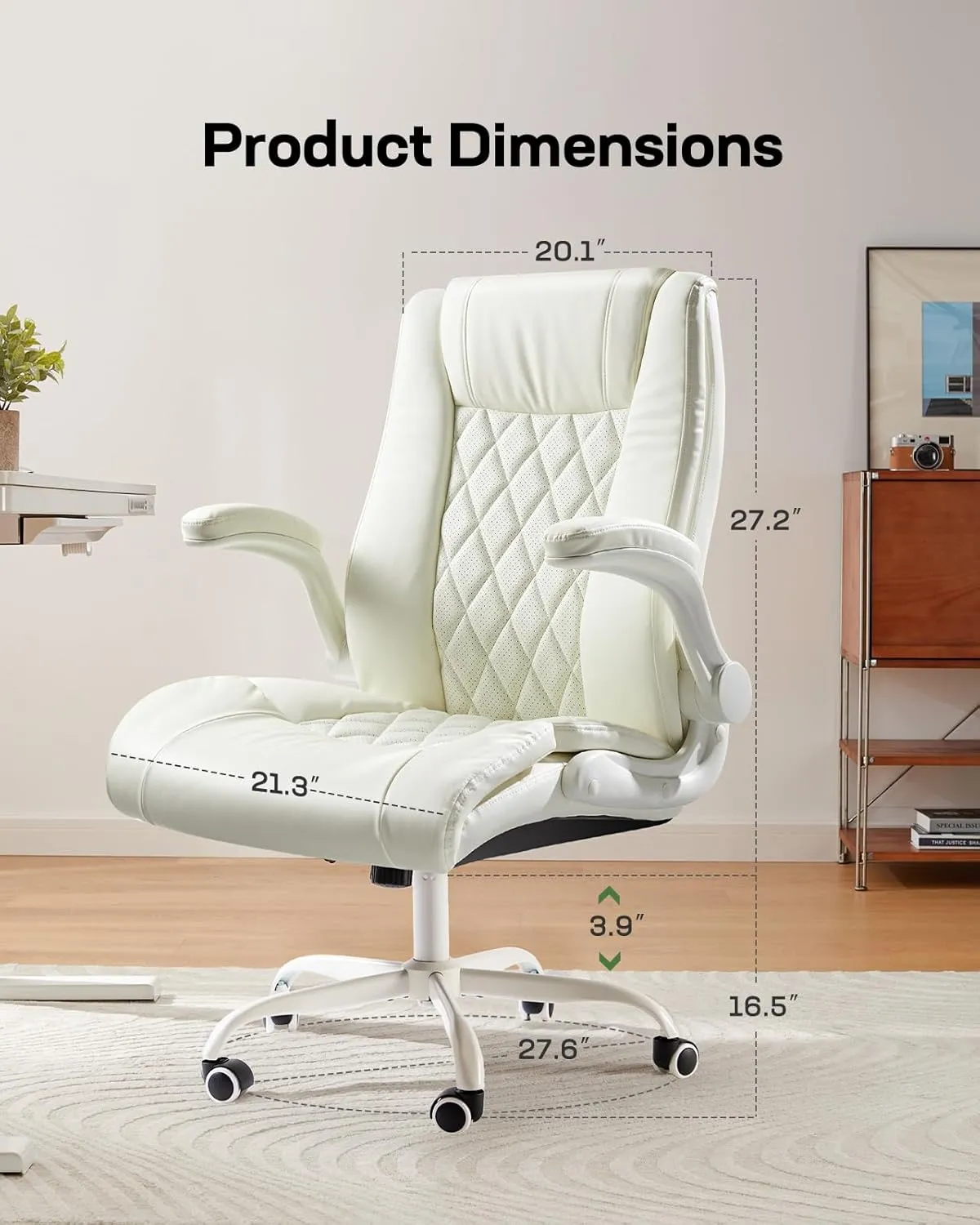 Marsail Executive Office Chair with Flip-up Armrests,PU Leather Ergonomic Desk Chair Height-Adjustable Swivel Rolling Computer Desk Chair